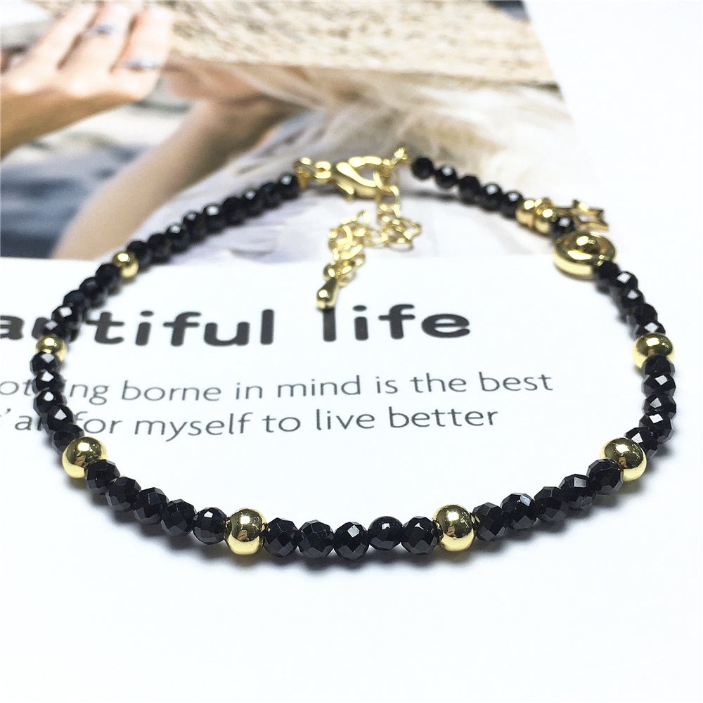 Black Spinel Gemstone Adjustable Tiny Beads Gemstone Bracelet with Star Charm