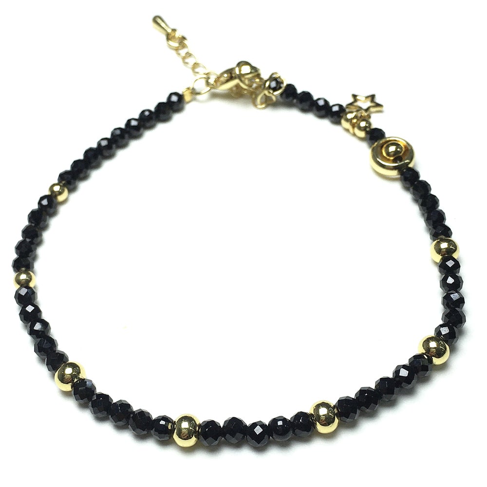 Black Spinel Gemstone Adjustable Tiny Beads Gemstone Bracelet with Star Charm