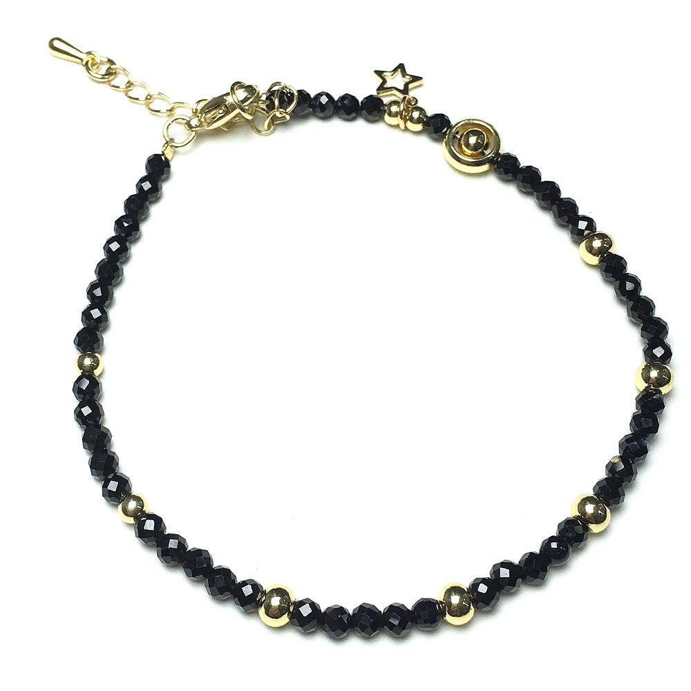 Black Spinel Gemstone Adjustable Tiny Beads Gemstone Bracelet with Star Charm