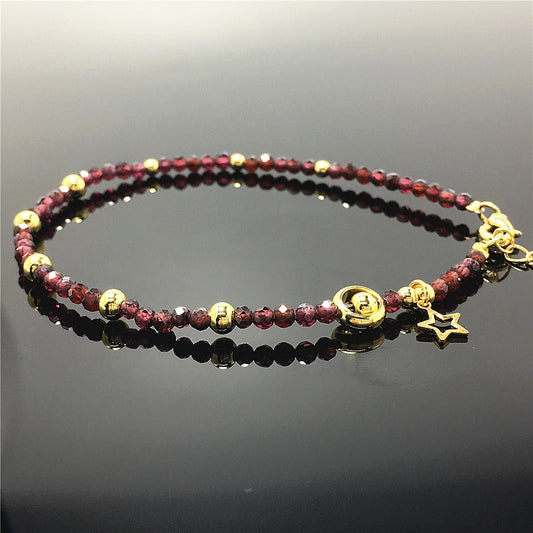 Red Garnet Gemstone Adjustable Tiny Beads Gemstone Bracelet with Love Heart Charm