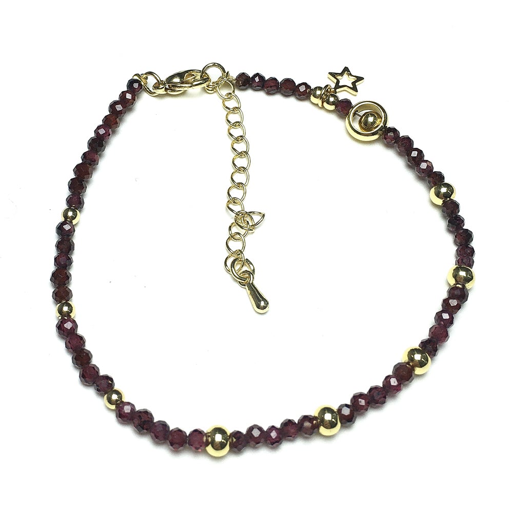 Red Garnet Gemstone Adjustable Tiny Beads Gemstone Bracelet with Love Heart Charm