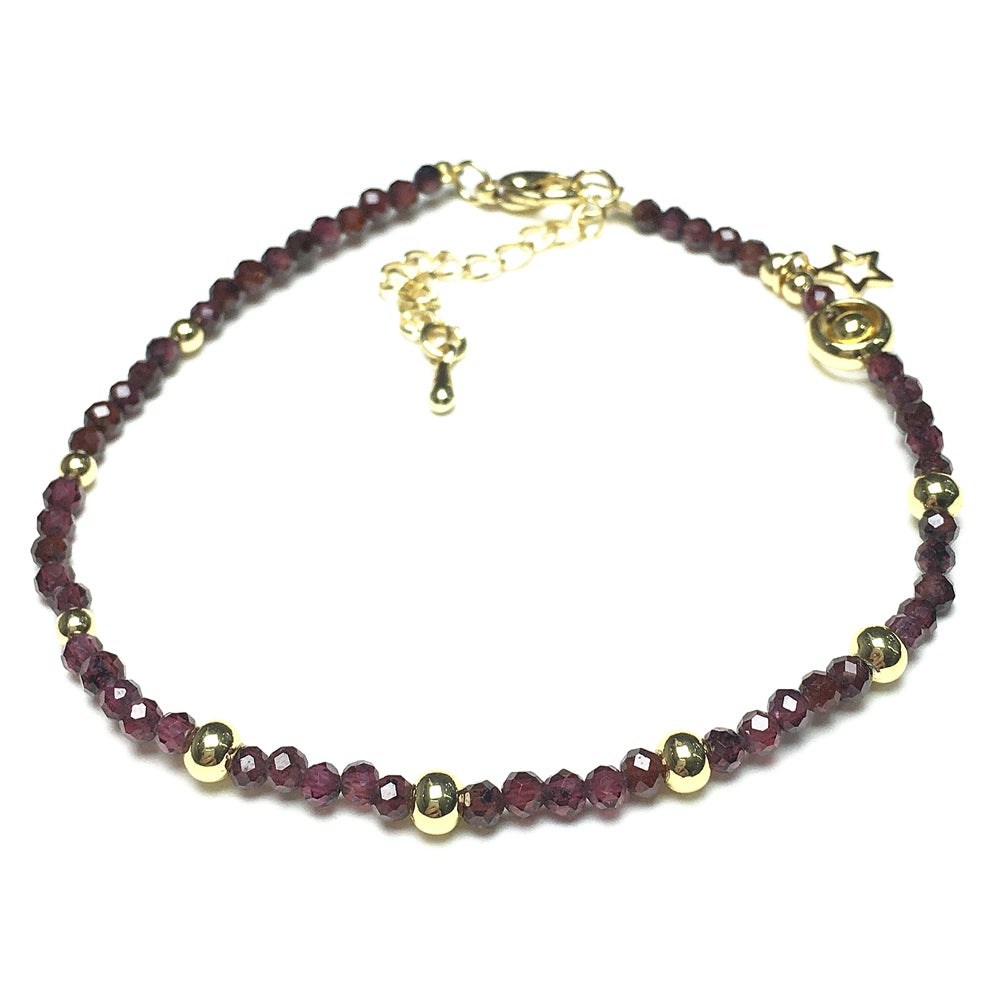 Red Garnet Gemstone Adjustable Tiny Beads Gemstone Bracelet with Love Heart Charm