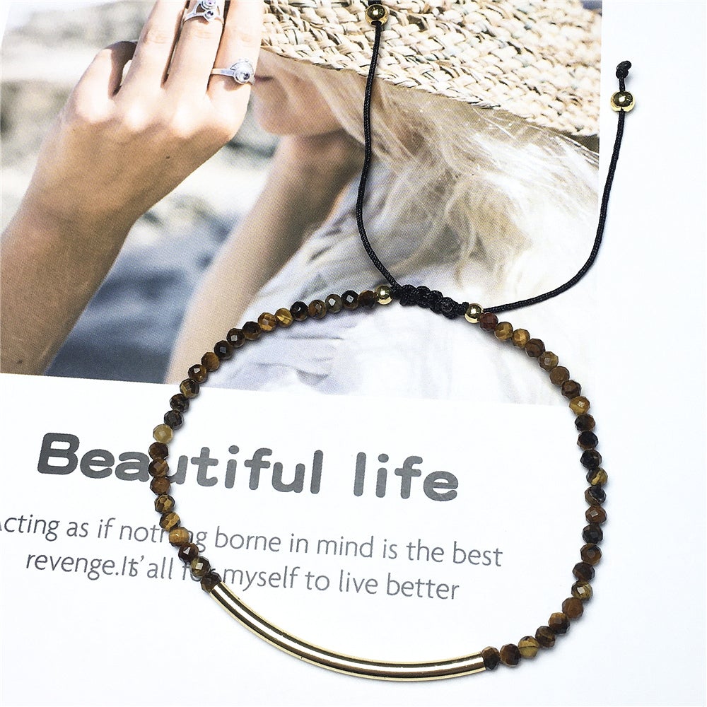 Natural Tiger Eyes Gemstone Braid Rope Macrame Adjustable Bracelet Tiny Beads Gemstone Bracelet with Gold Spacer