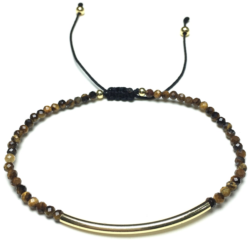 Natural Tiger Eyes Gemstone Braid Rope Macrame Adjustable Bracelet Tiny Beads Gemstone Bracelet with Gold Spacer