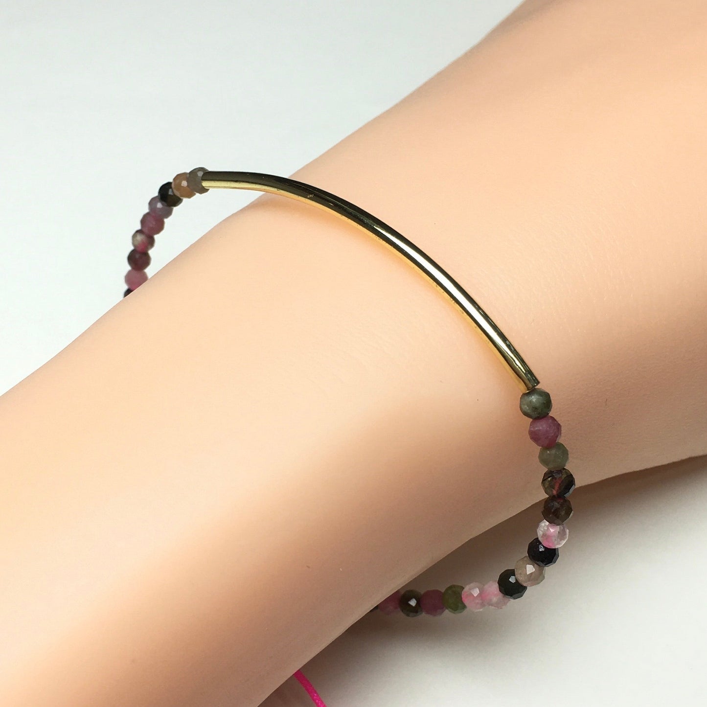 Natural Tourmaline Gemstone Braid Rope Macrame Adjustable Bracelet Tiny Beads Gemstone Bracelet with Gold Spacer