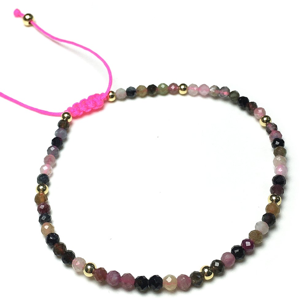 Natural Tourmaline Gemstone Braid Rope Macrame Adjustable Bracelet Tiny Beads Gemstone Bracelet with Gold Beads Spacer