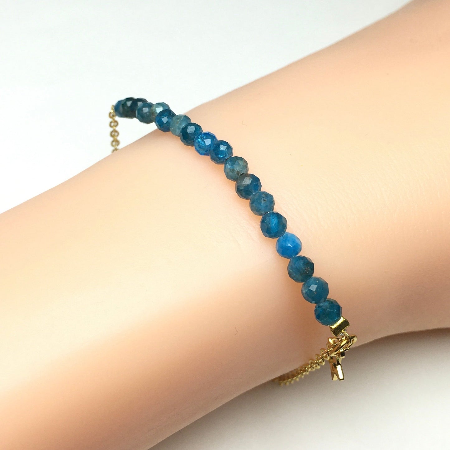 Blue Apatite Gemstone Adjustable Bracelet Tiny Beads Gemstone Gold Plated Chain Linked Bracelet for Women