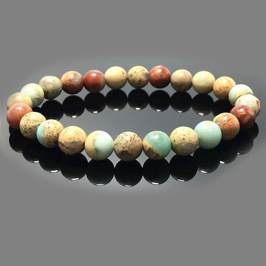 Natural Snake Skin Jasper Gemstone Beads Handmade Stretchy Bracelet