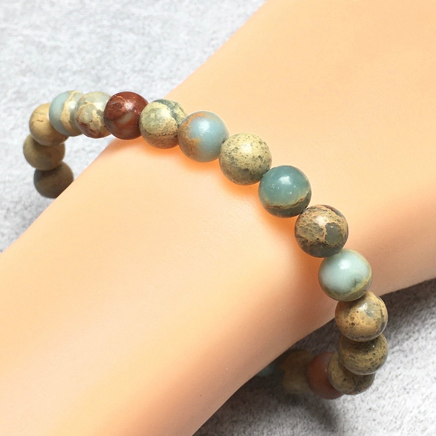 Natural Snake Skin Jasper Gemstone Beads Handmade Stretchy Bracelet