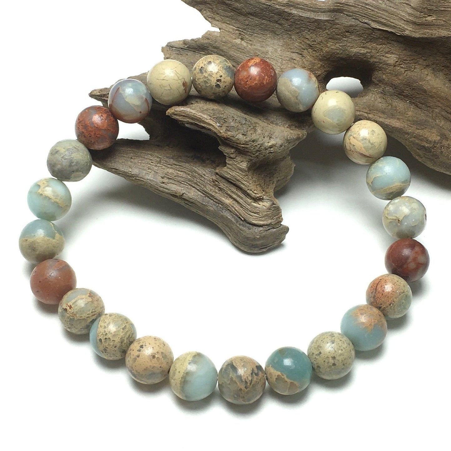 Natural Snake Skin Jasper Gemstone Beads Handmade Stretchy Bracelet