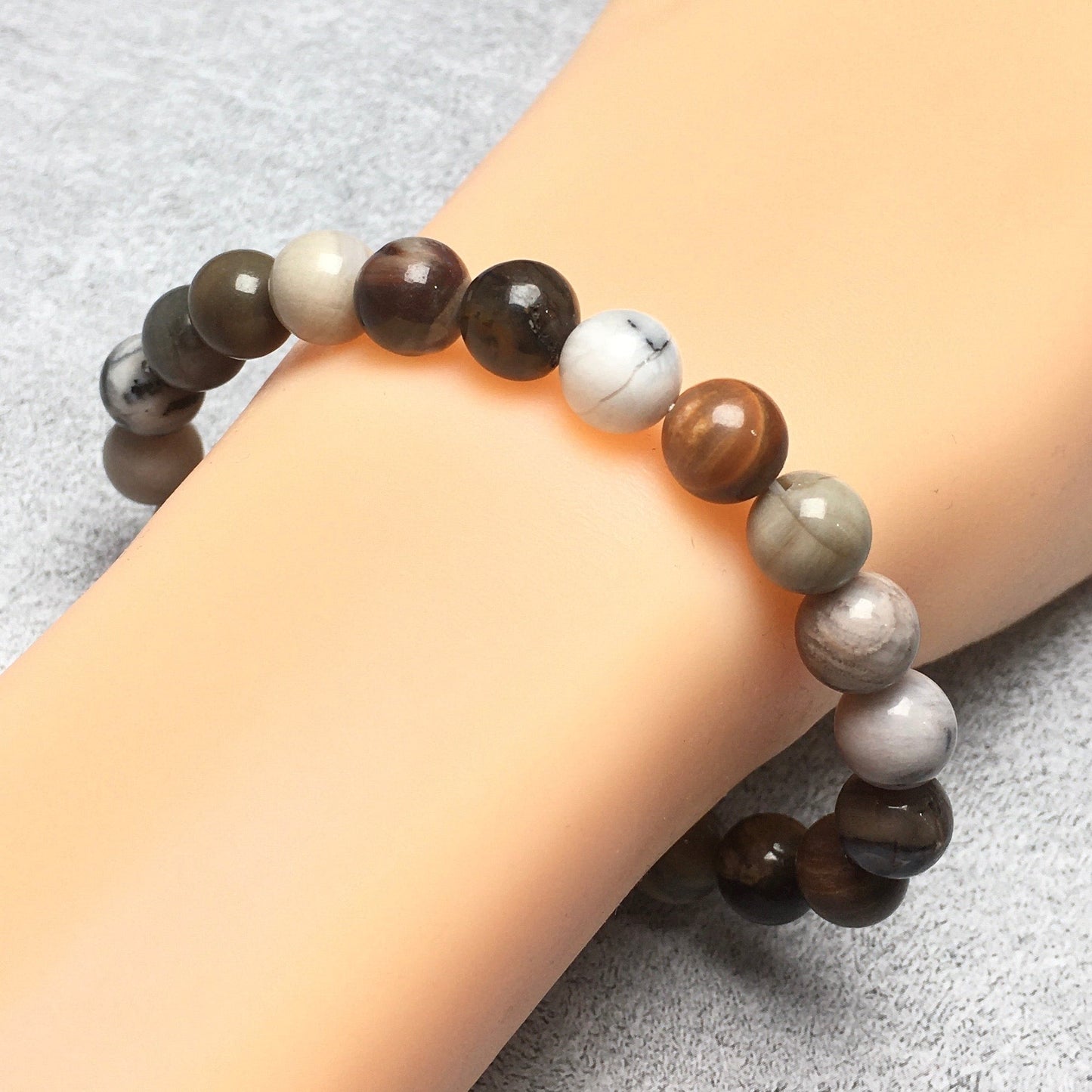 Natural Wood Fossil Stone Gemstone Round Beaded Stone Bracelet