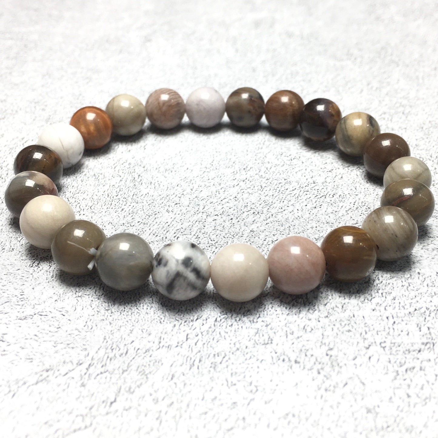 Natural Wood Fossil Stone Gemstone Round Beaded Stone Bracelet