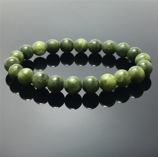 Natural Green Jade Gemstone Round Beaded Stone Bracelet