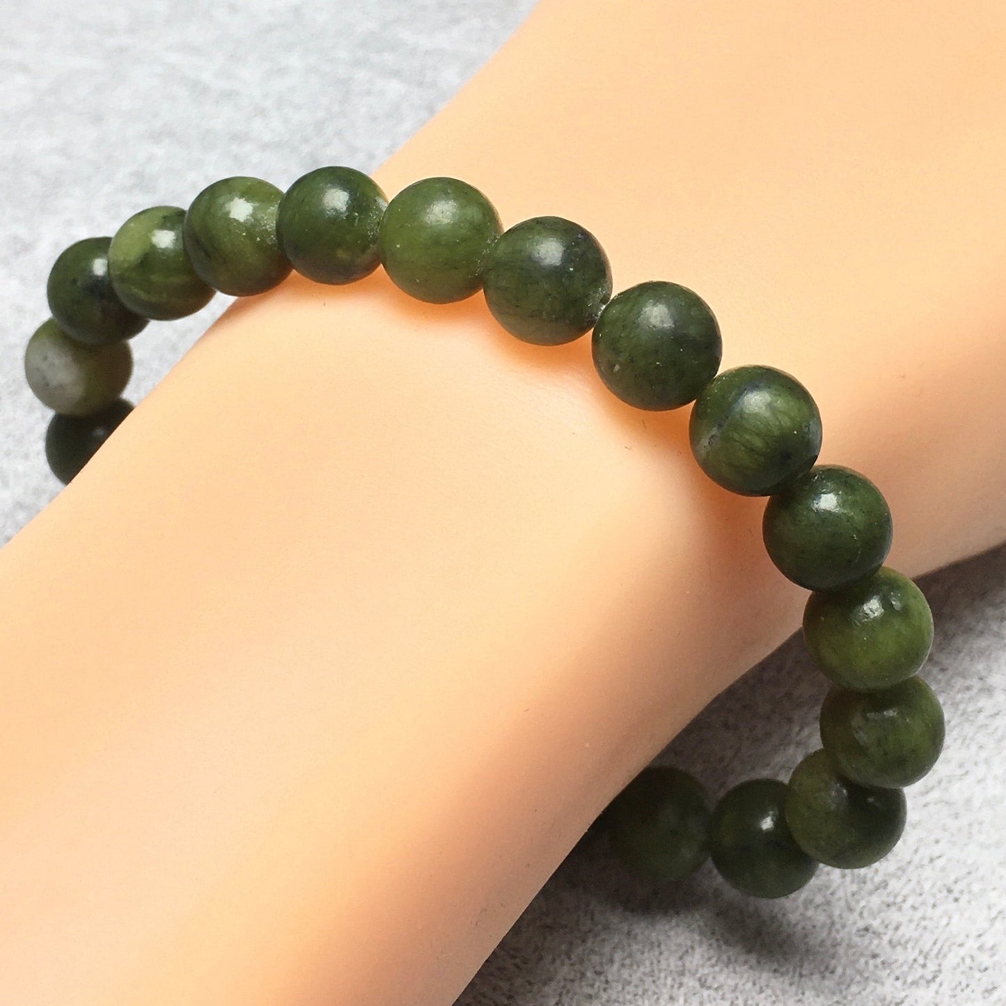 Natural Green Jade Gemstone Round Beaded Stone Bracelet