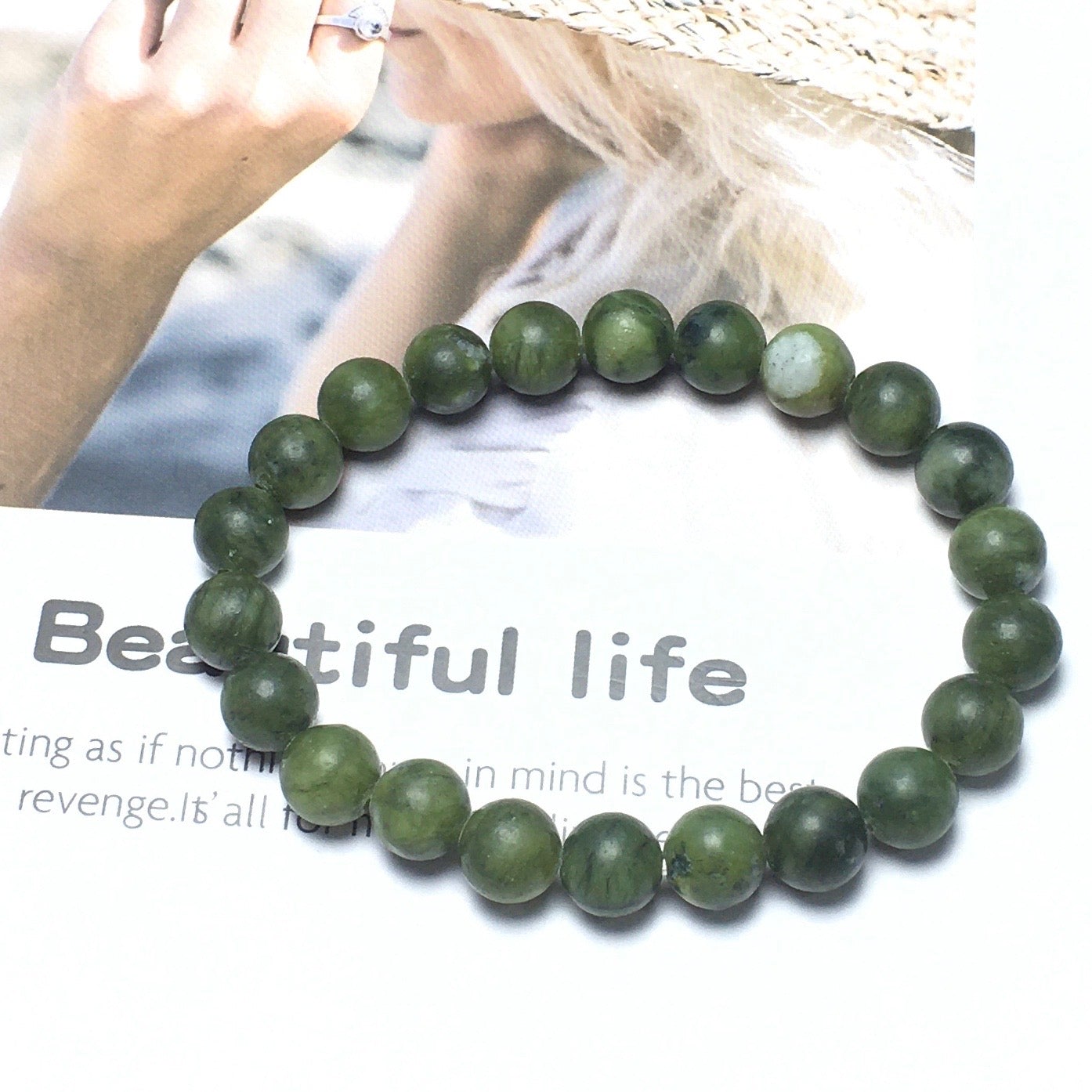 Natural Green Jade Gemstone Round Beaded Stone Bracelet