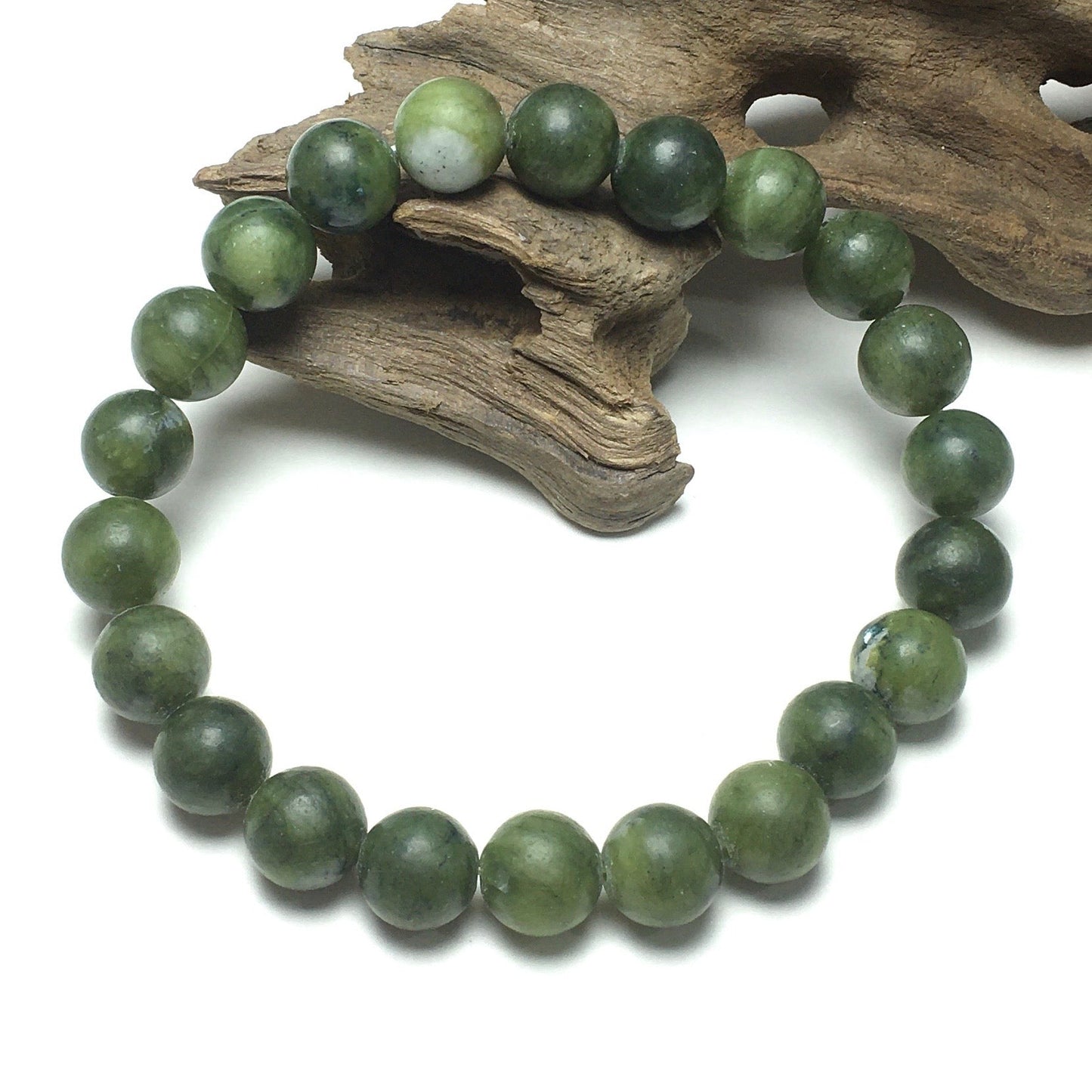 Natural Green Jade Gemstone Round Beaded Stone Bracelet