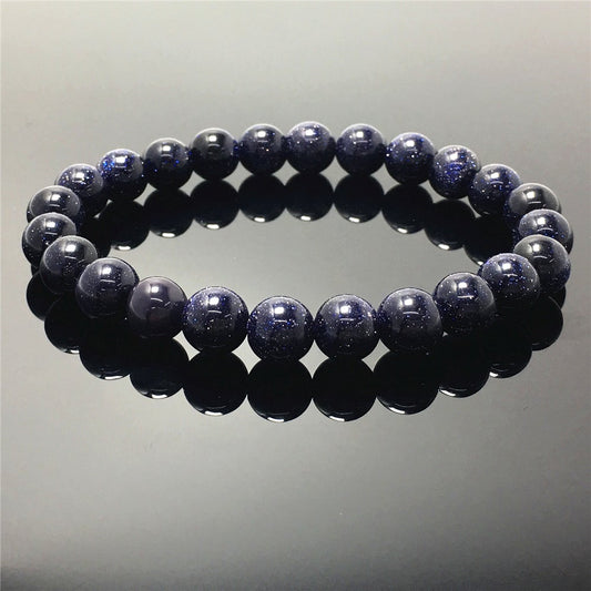 Natural Blue Sand Stone Gemstone Round Beaded Stone Bracelet