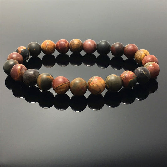 Natural Picasso Jasper Gemstone Beads Handmade Stretchy Bracelet