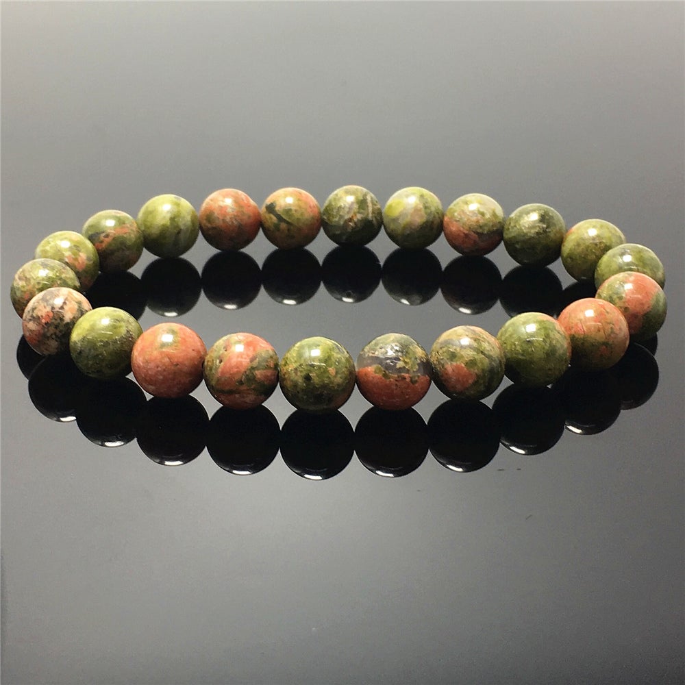 Natural Unakite Gemstone Round Beaded Stone Bracelet