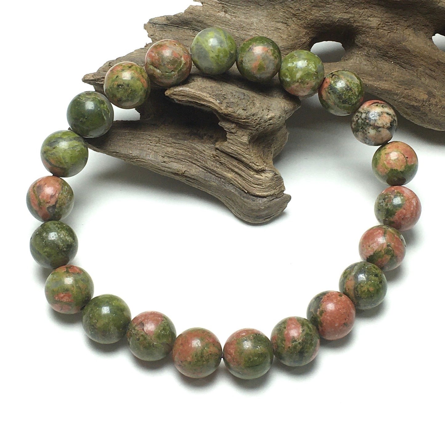 Natural Unakite Gemstone Round Beaded Stone Bracelet