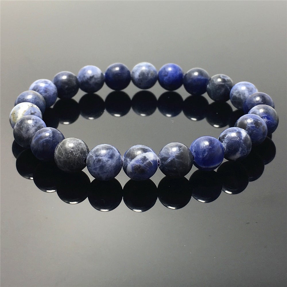 Natural Blue Sodalite Gemstone Beads Handmade Stretchy Bracelet