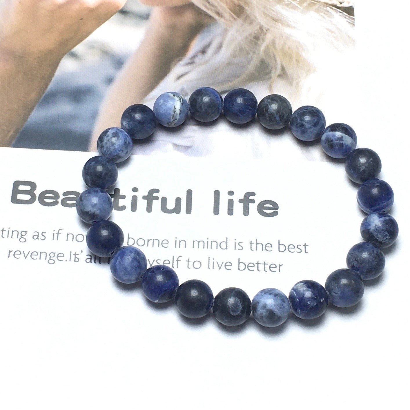 Natural Blue Sodalite Gemstone Beads Handmade Stretchy Bracelet