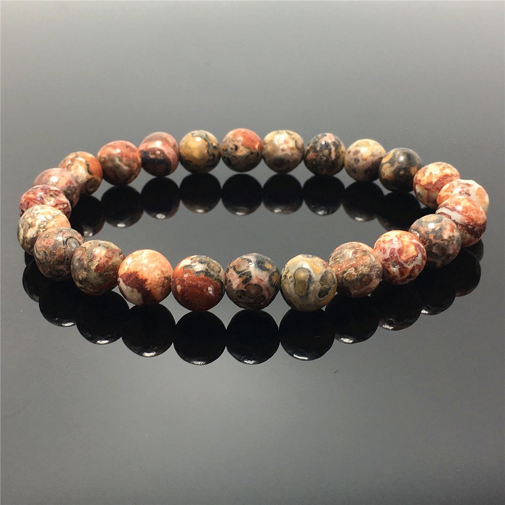 Natural Red Leopard Jasper Gemstone Round Beaded Stone Bracelet