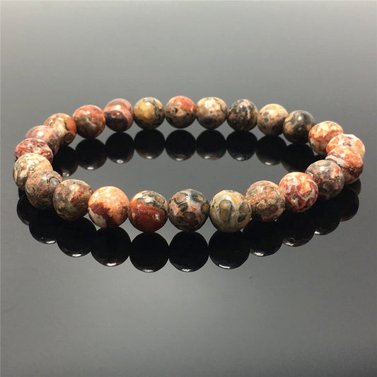 Natural Red Leopard Jasper Gemstone Round Beaded Stone Bracelet