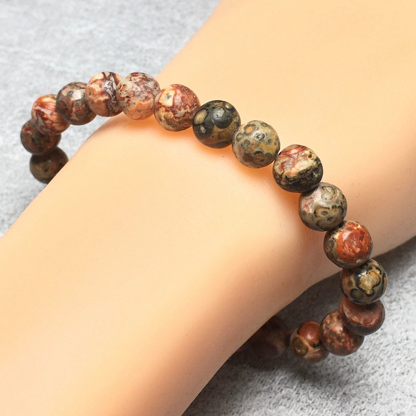 Natural Red Leopard Jasper Gemstone Round Beaded Stone Bracelet