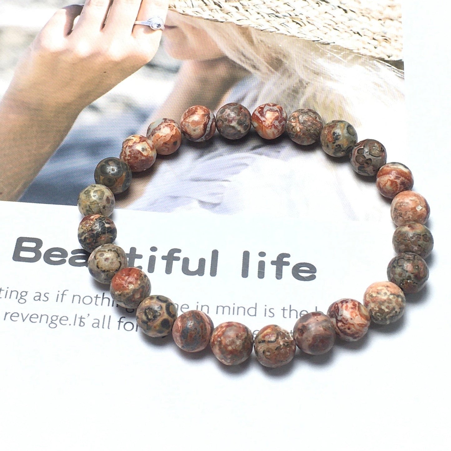 Natural Red Leopard Jasper Gemstone Round Beaded Stone Bracelet