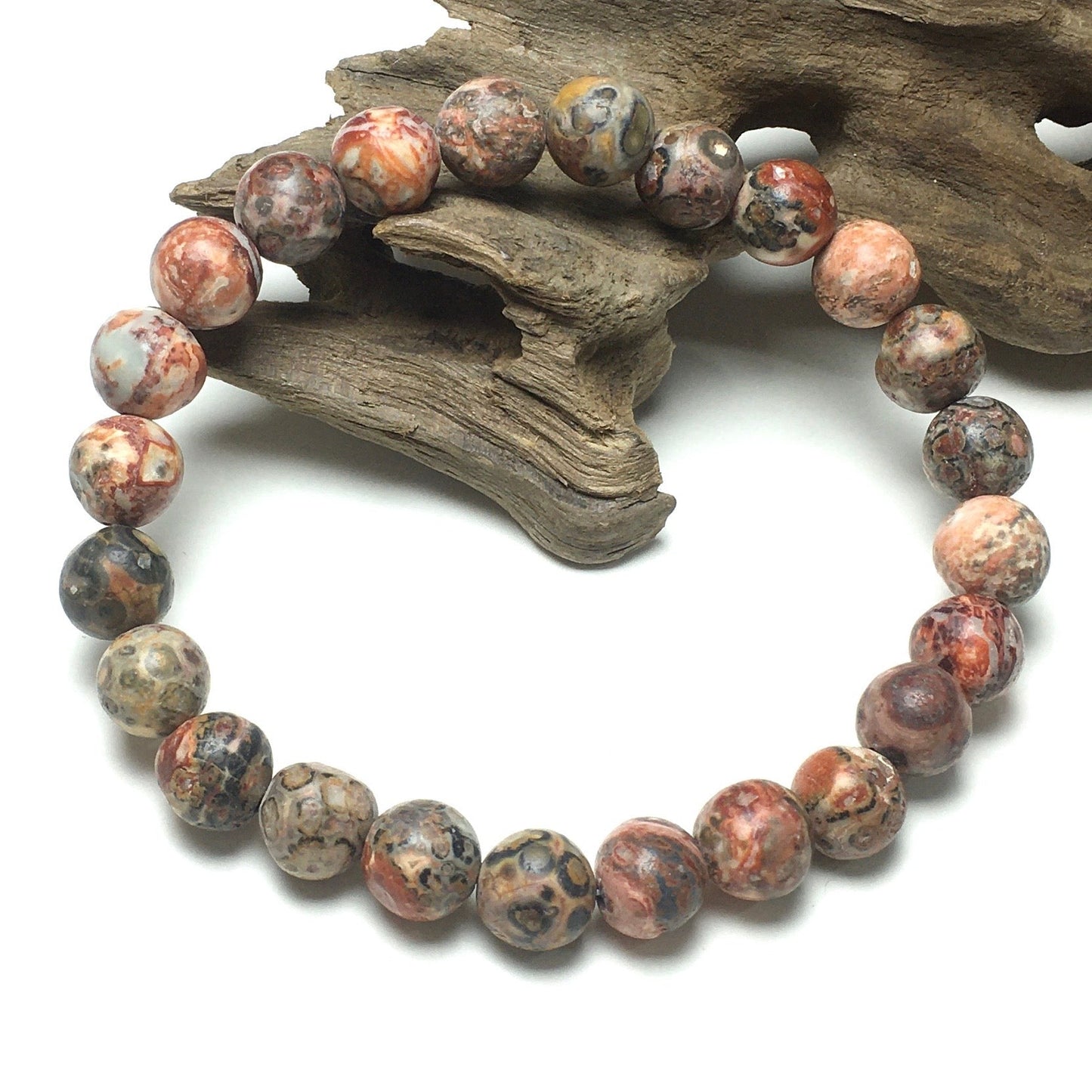 Natural Red Leopard Jasper Gemstone Round Beaded Stone Bracelet