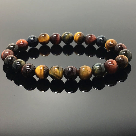 Natural Genuine Colorful Tigereye Gemstone Round Beaded Stone Bracelet