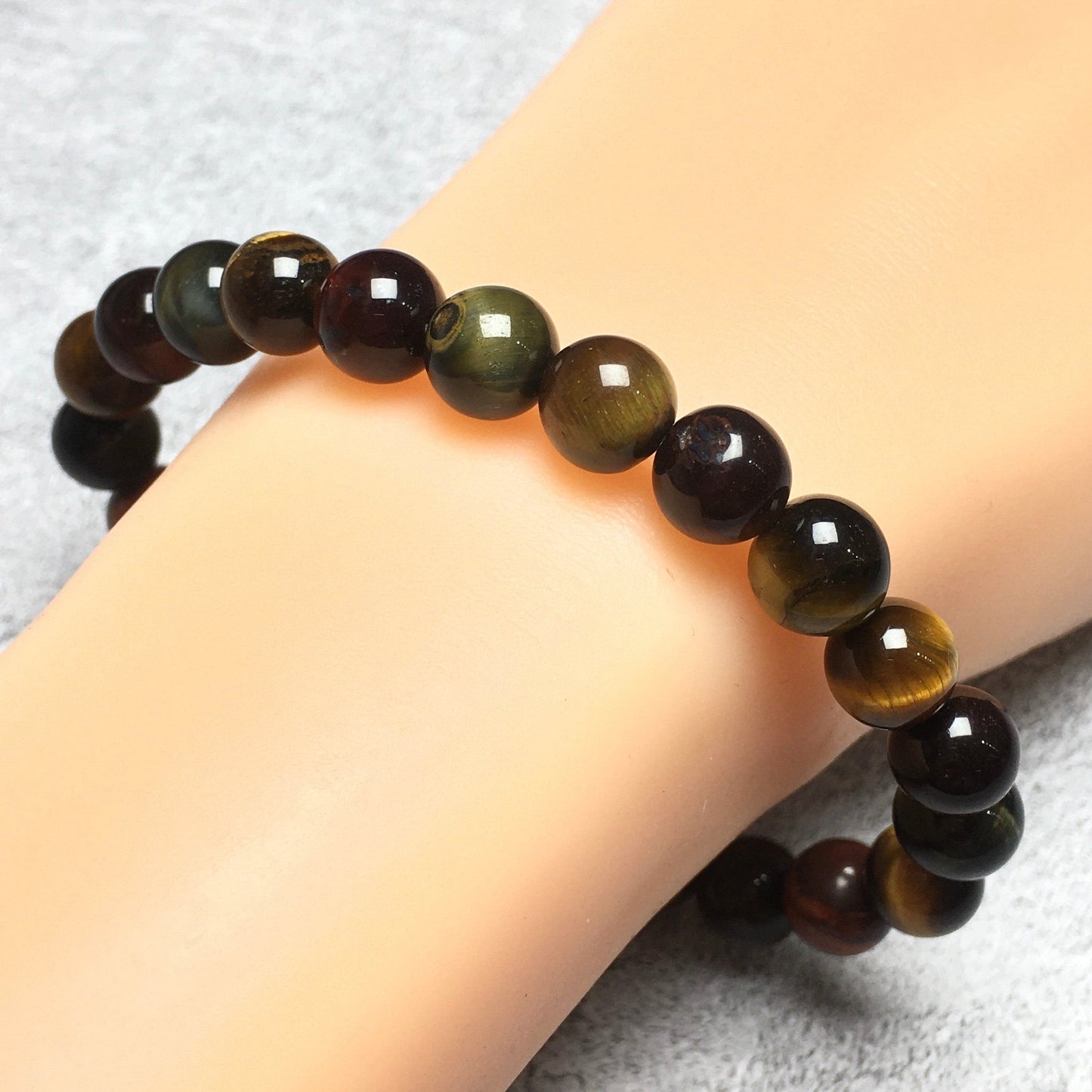 Natural Genuine Colorful Tigereye Gemstone Round Beaded Stone Bracelet