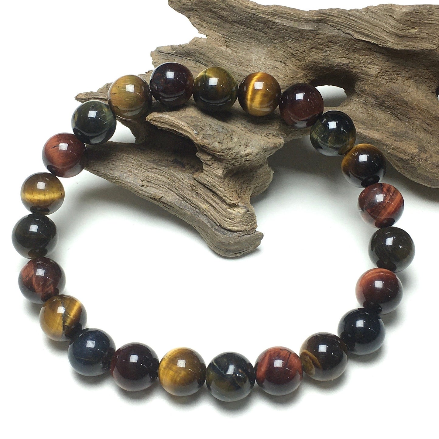 Natural Genuine Colorful Tigereye Gemstone Round Beaded Stone Bracelet