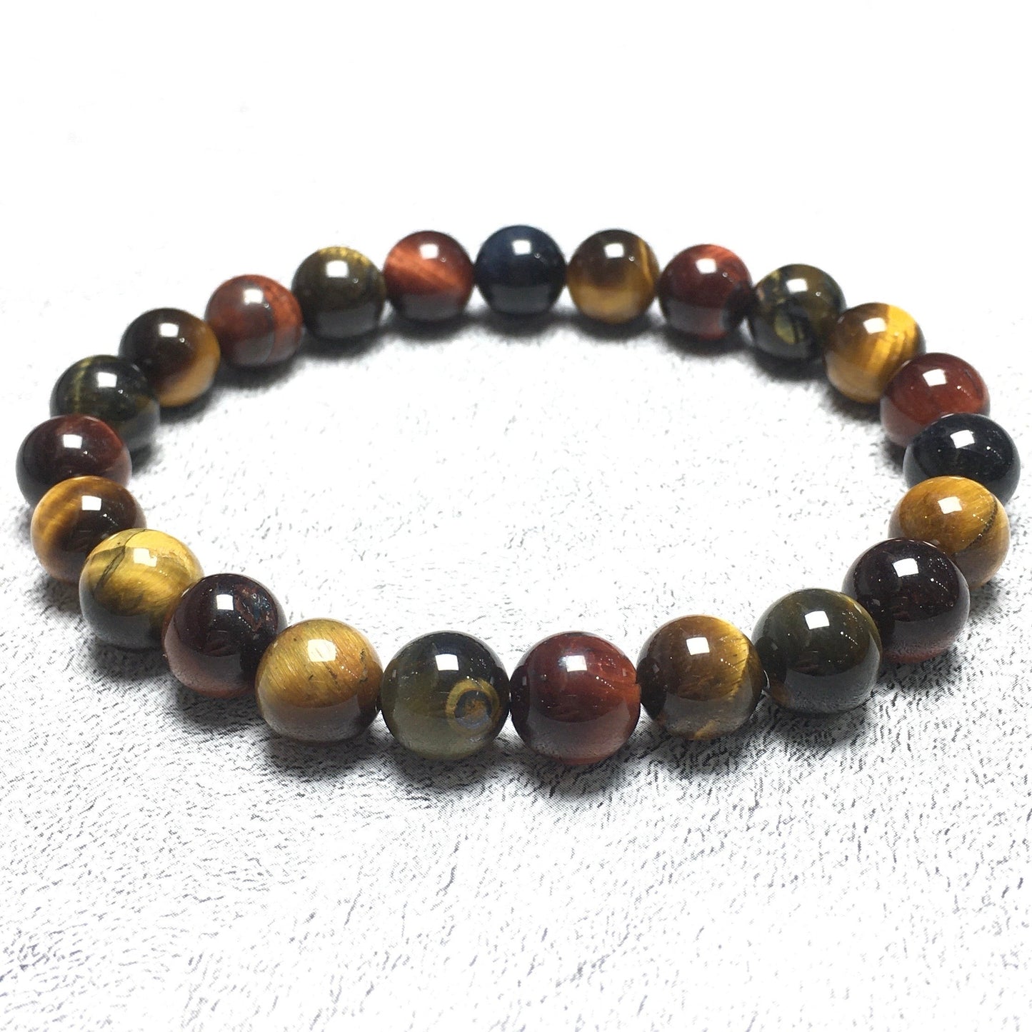 Natural Genuine Colorful Tigereye Gemstone Round Beaded Stone Bracelet