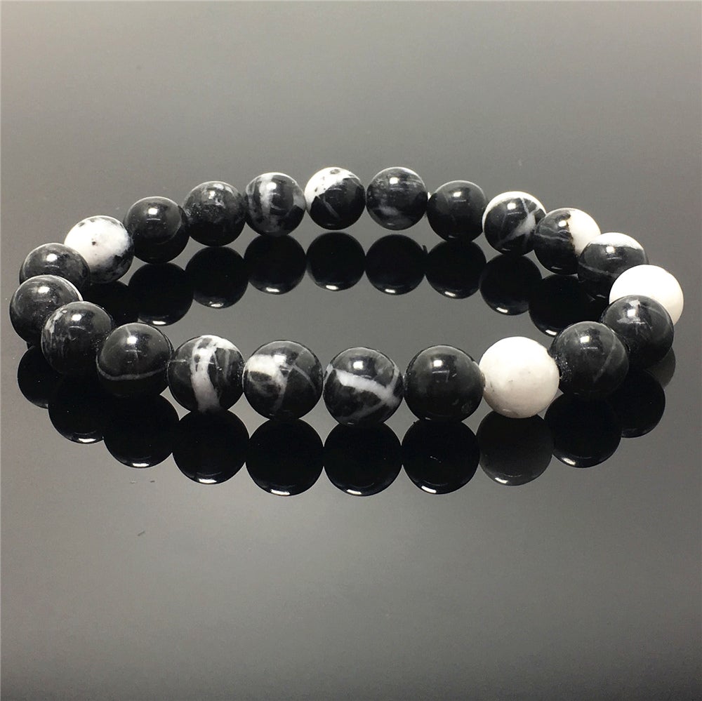 White Zebra Jasper Gemstone Round Beaded Stone Bracelet