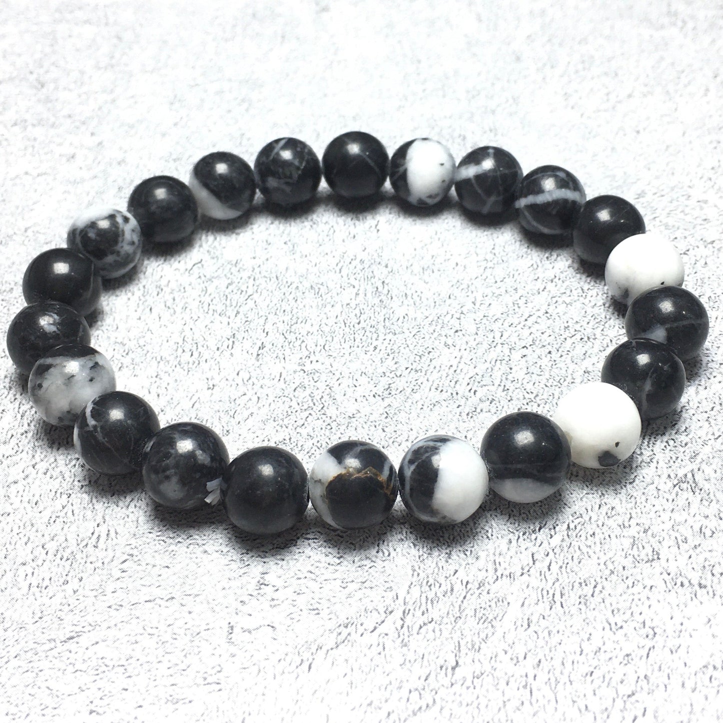 White Zebra Jasper Gemstone Round Beaded Stone Bracelet