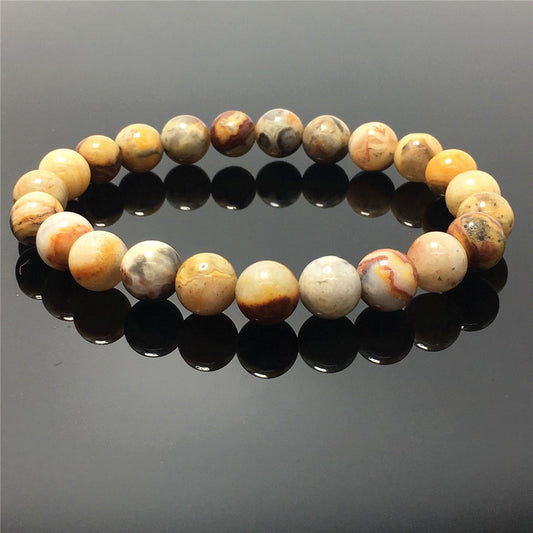 Crazy Lace Agate Gemstone Round Beaded Stone Bracelet