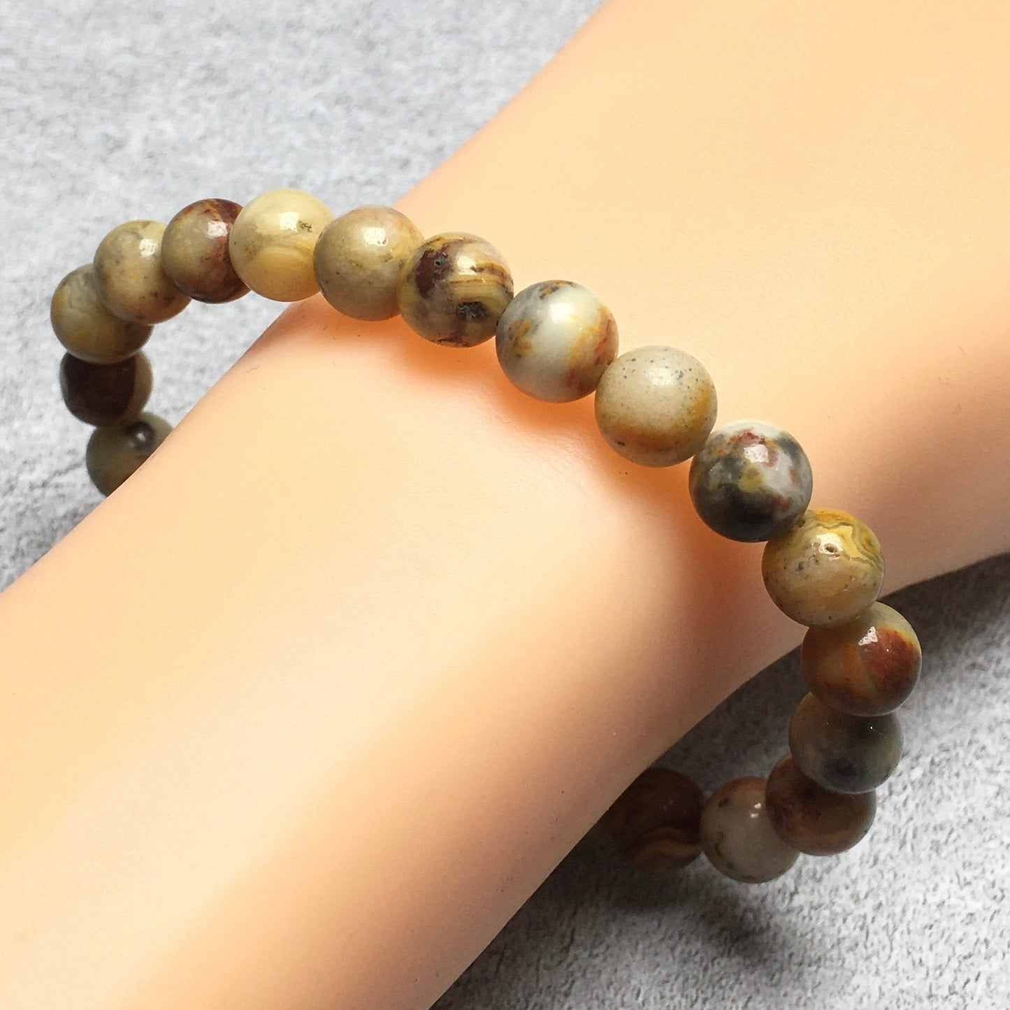 Crazy Lace Agate Gemstone Round Beaded Stone Bracelet