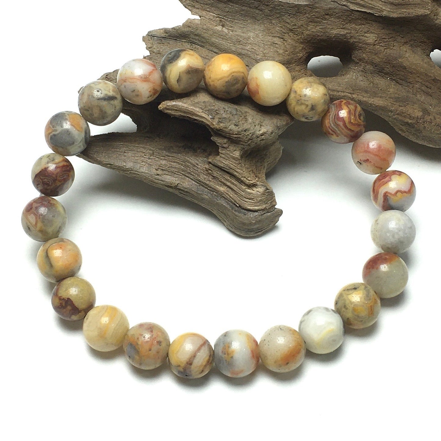 Crazy Lace Agate Gemstone Round Beaded Stone Bracelet