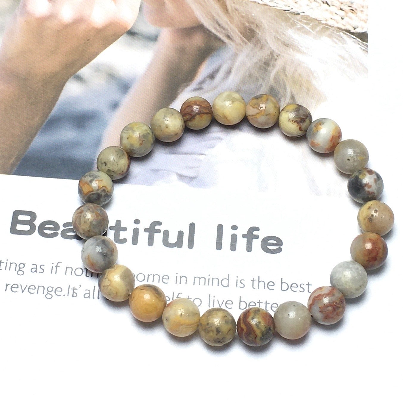 Crazy Lace Agate Gemstone Round Beaded Stone Bracelet