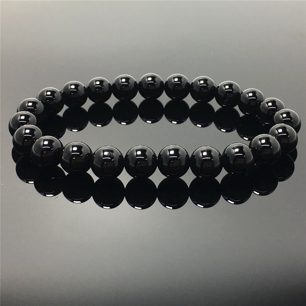 Natural Black Onyx Gemstone Beads Handmade Stretchy Bracelet