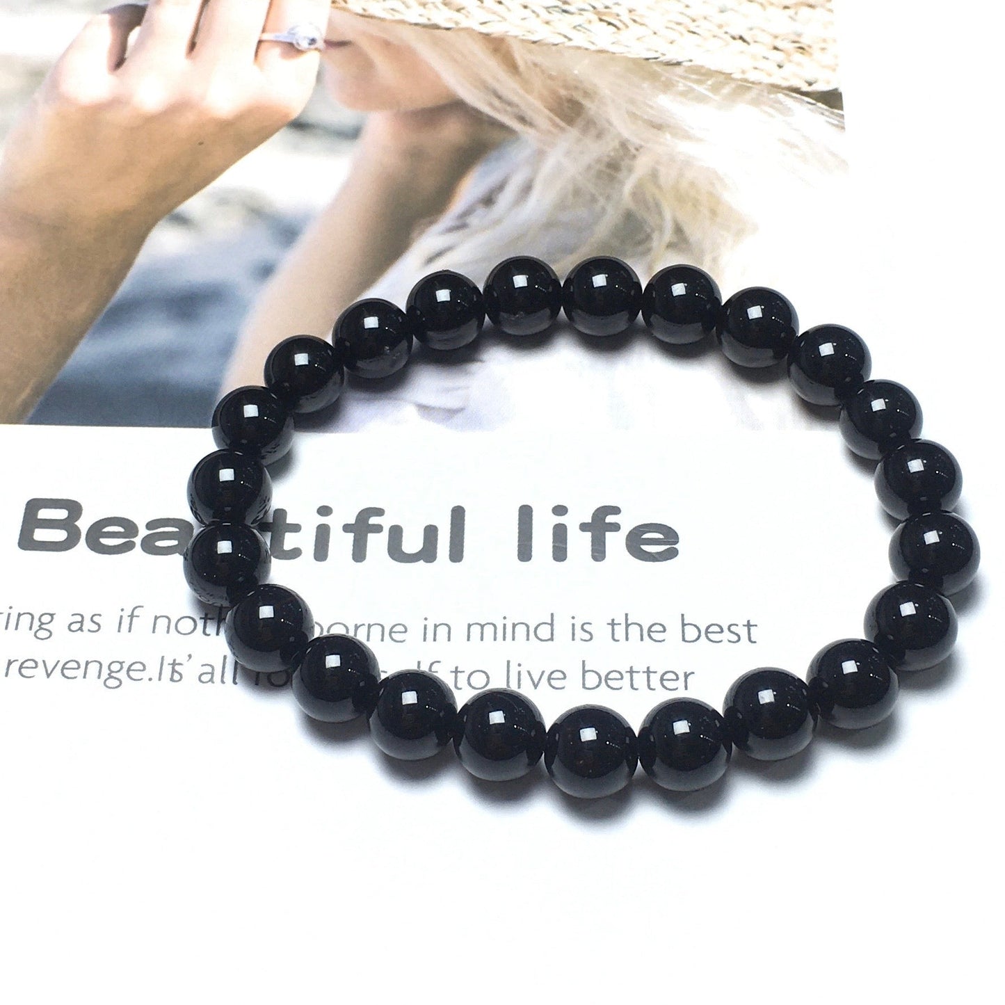 Natural Black Onyx Gemstone Beads Handmade Stretchy Bracelet