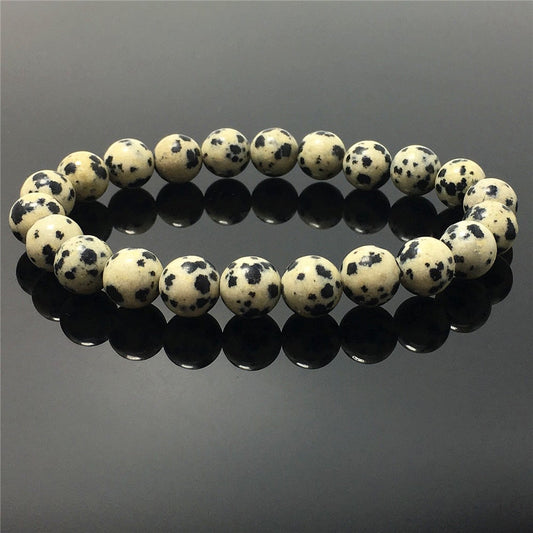 Natural Dalmation Jasper Gemstone Round Beaded Stone Bracelet