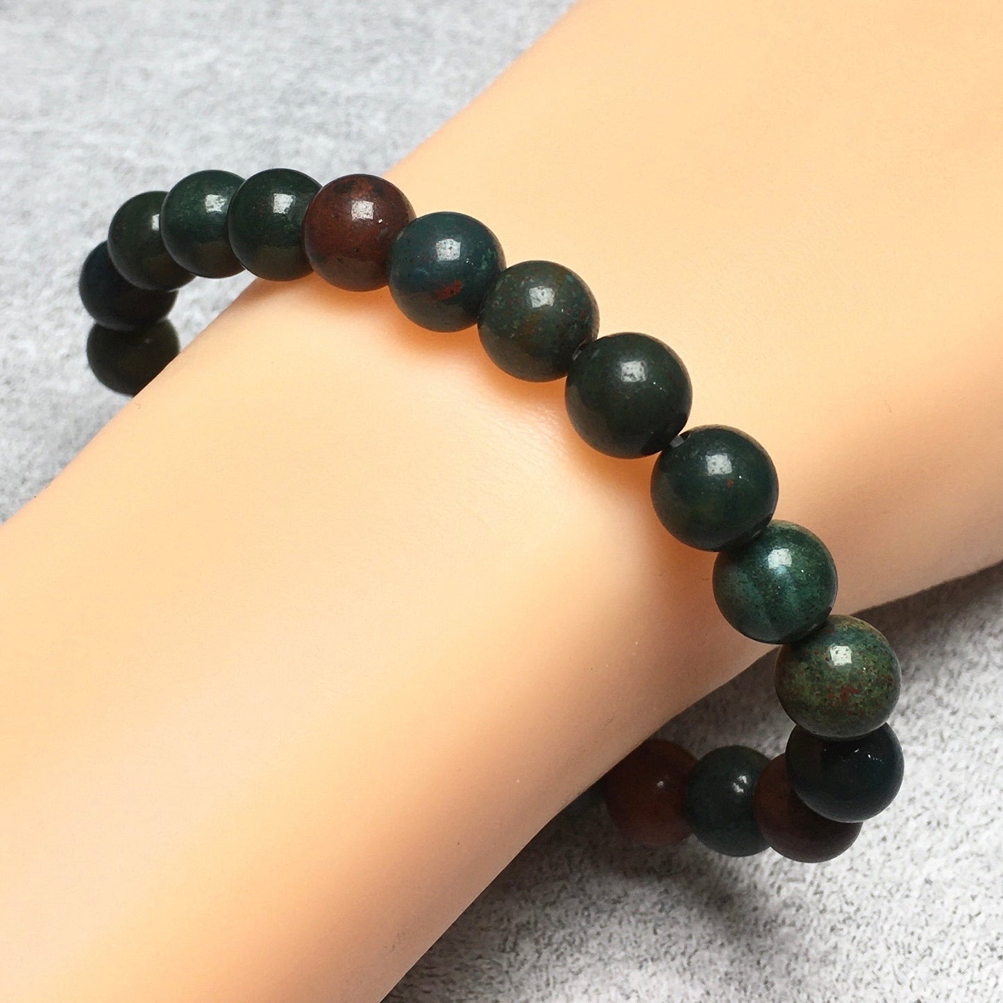 Natural Green Blood Stone Gemstone Beads Handmade Stretchy Bracelet