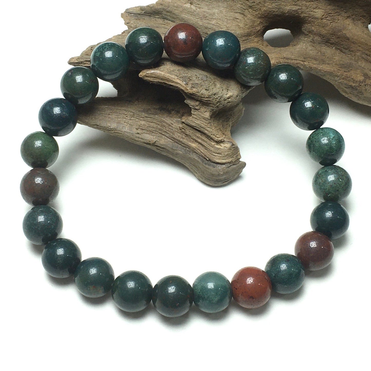 Natural Green Blood Stone Gemstone Beads Handmade Stretchy Bracelet