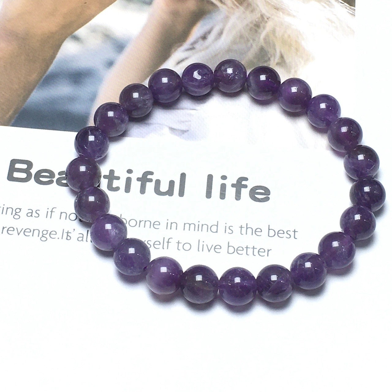 Natural Purple Amethyst Gemstone Beads Handmade Stretchy Bracelet