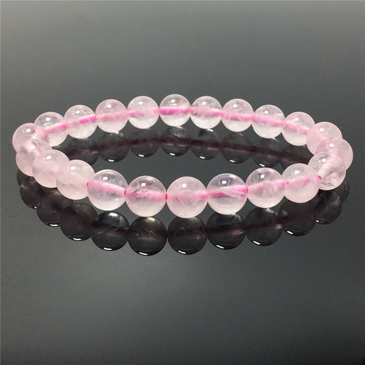 Genuine Rose Quartz Gemstone Round Beaded Stone Bracelet