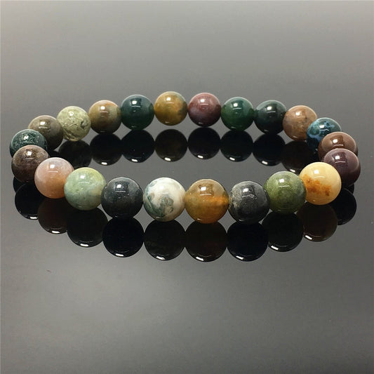 Natural Indian Agate Gemstone Beads Handmade Stretchy Bracelet