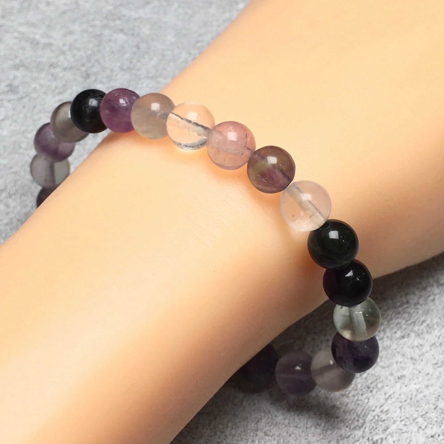 Natural Purple Fluorite Gemstone Beads Handmade Stretchy Bracelet